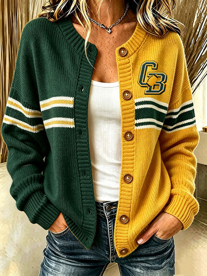 Women'S Casual Football Print Knitted Cardigan Top