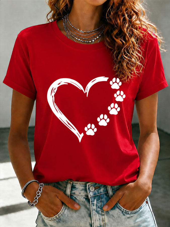 Women's Paw Heart Print T-shirt