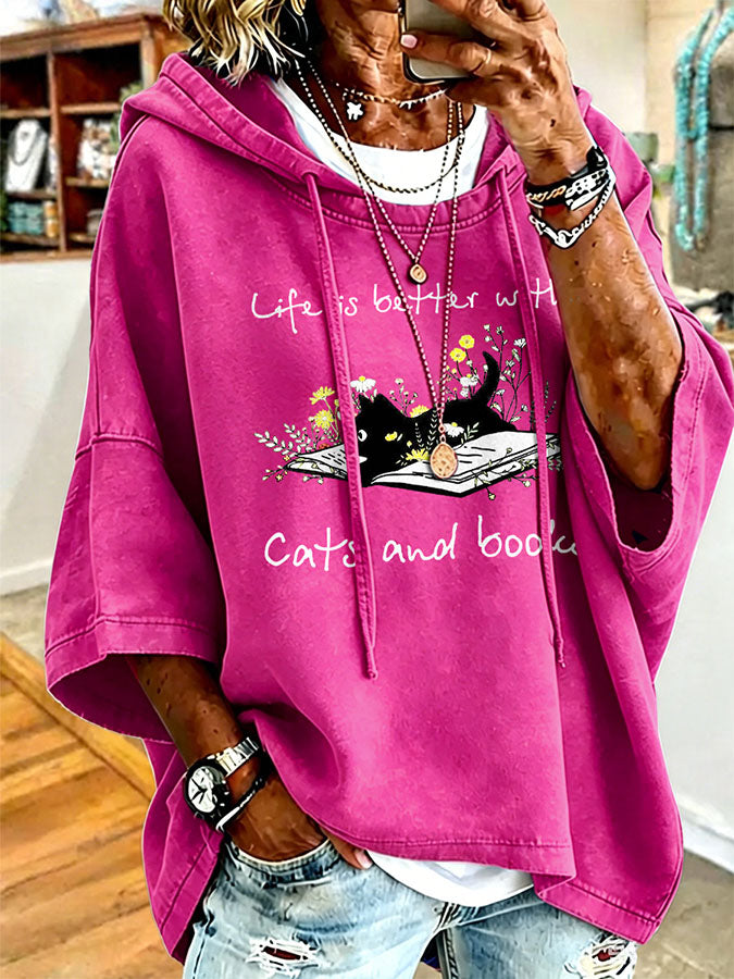 Women's Life Is Better With Cats And Books Print Sweatshirt