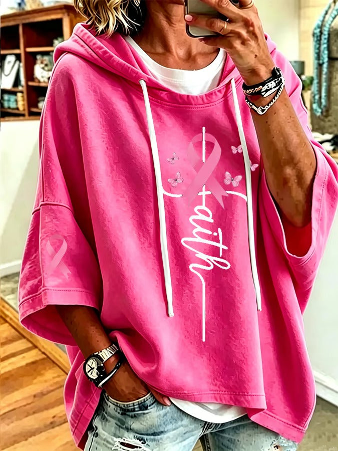 Women's Breast Cancer Print Loose Sweatshirt