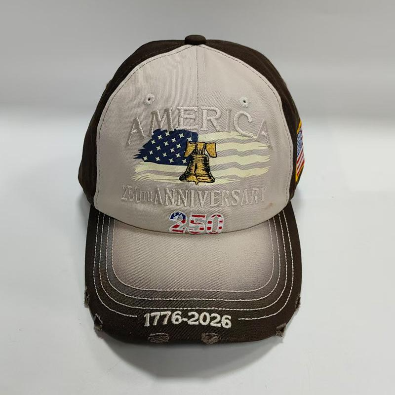 America 250th Anniversary 1776-2026 Embroidered Baseball Cap for Men Vintage Washed Gray Relaxed Fit Daily Casual Outdoor Spring Summer Fall Headwear Patriotic Liberty Bell American Flag Decorated Hat