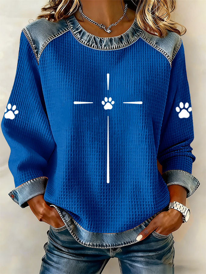 Women'S Dog Paw Printed Casual Sweatshirt