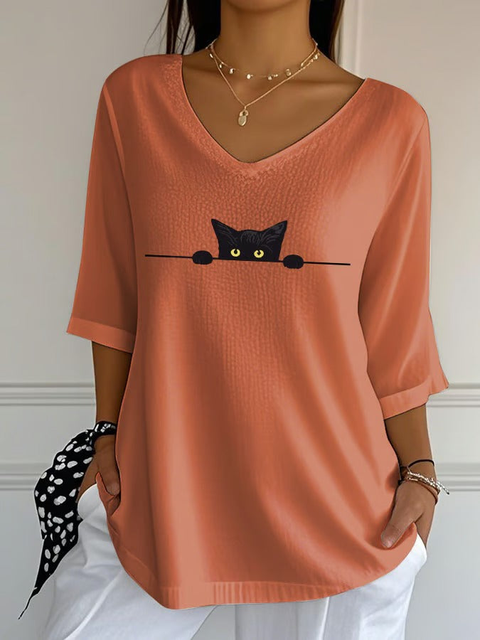 Women'S Cat Printed Casual T-Shirt