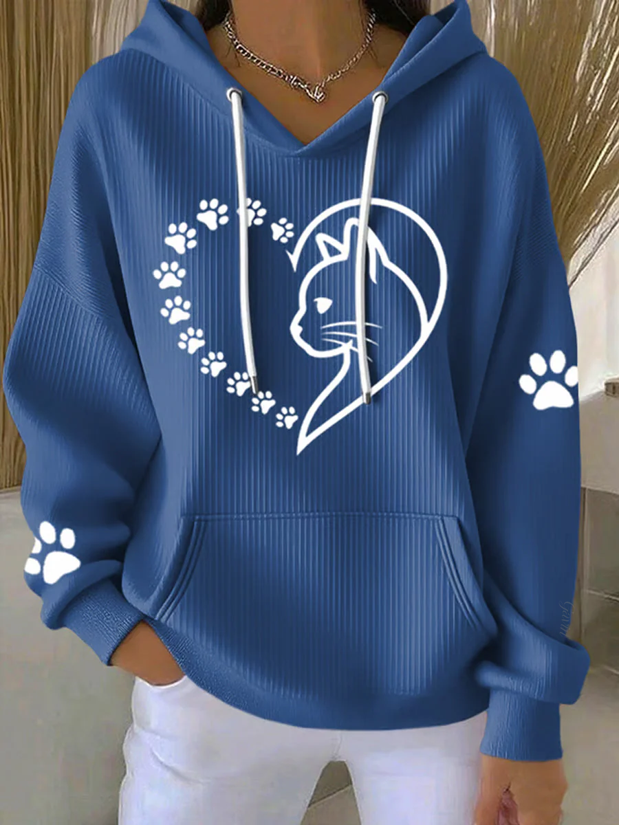 Femmes Mignon Cat Paws Coeur Imprimer Cat Lovers Casual Hoodie