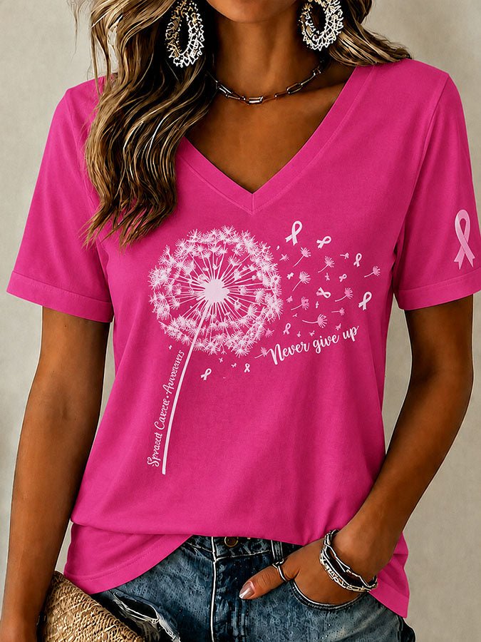 Women'S Breast Cancer Prevention And Control Propaganda Printed Short Sleeved T-Shirt