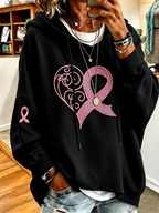 Women's Breast Cancer Awareness Love Embroidery Hooded Sweatshirt