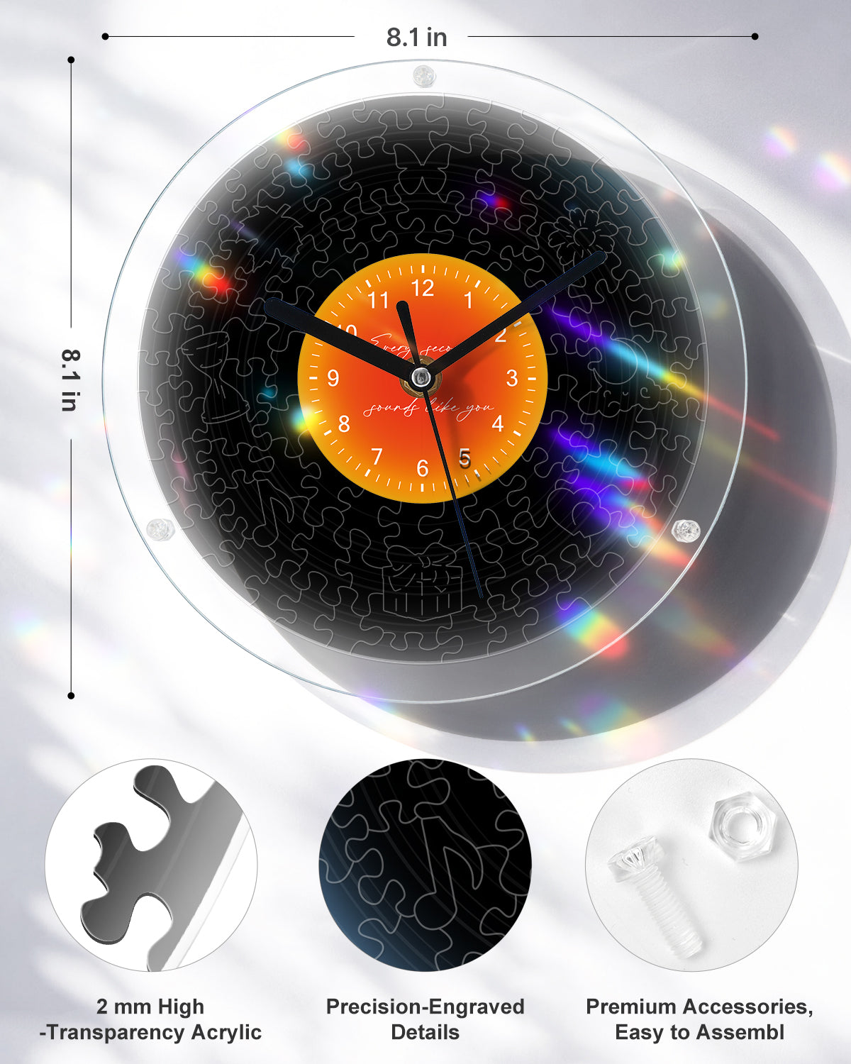 DIY Acrylic Puzzle Clock Kit - Classic Black