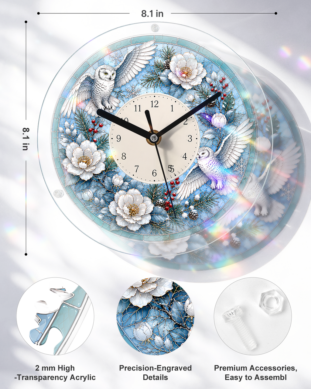 DIY Acrylic Puzzle Clock Kit - Winter Snowy Owls
