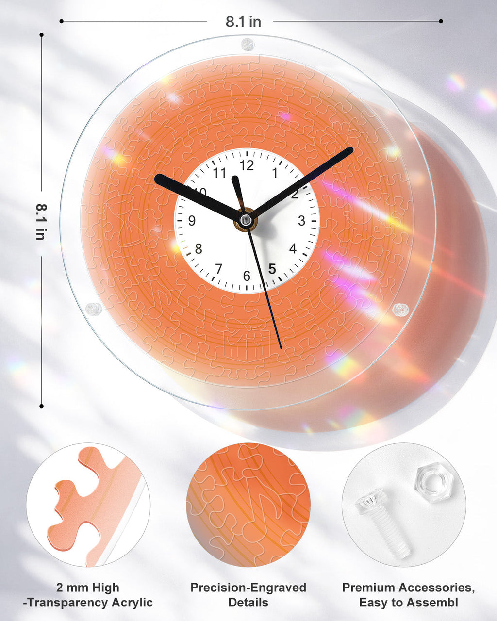 DIY Acrylic Puzzle Clock Kit - Vibrant Orange