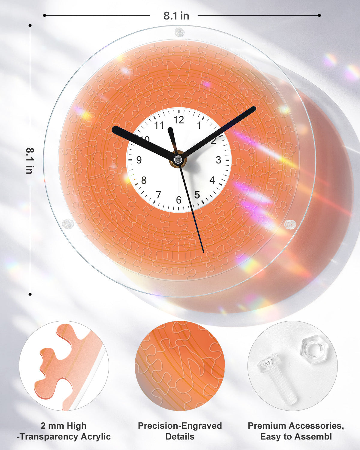 DIY Acrylic Puzzle Clock Kit - Vibrant Orange