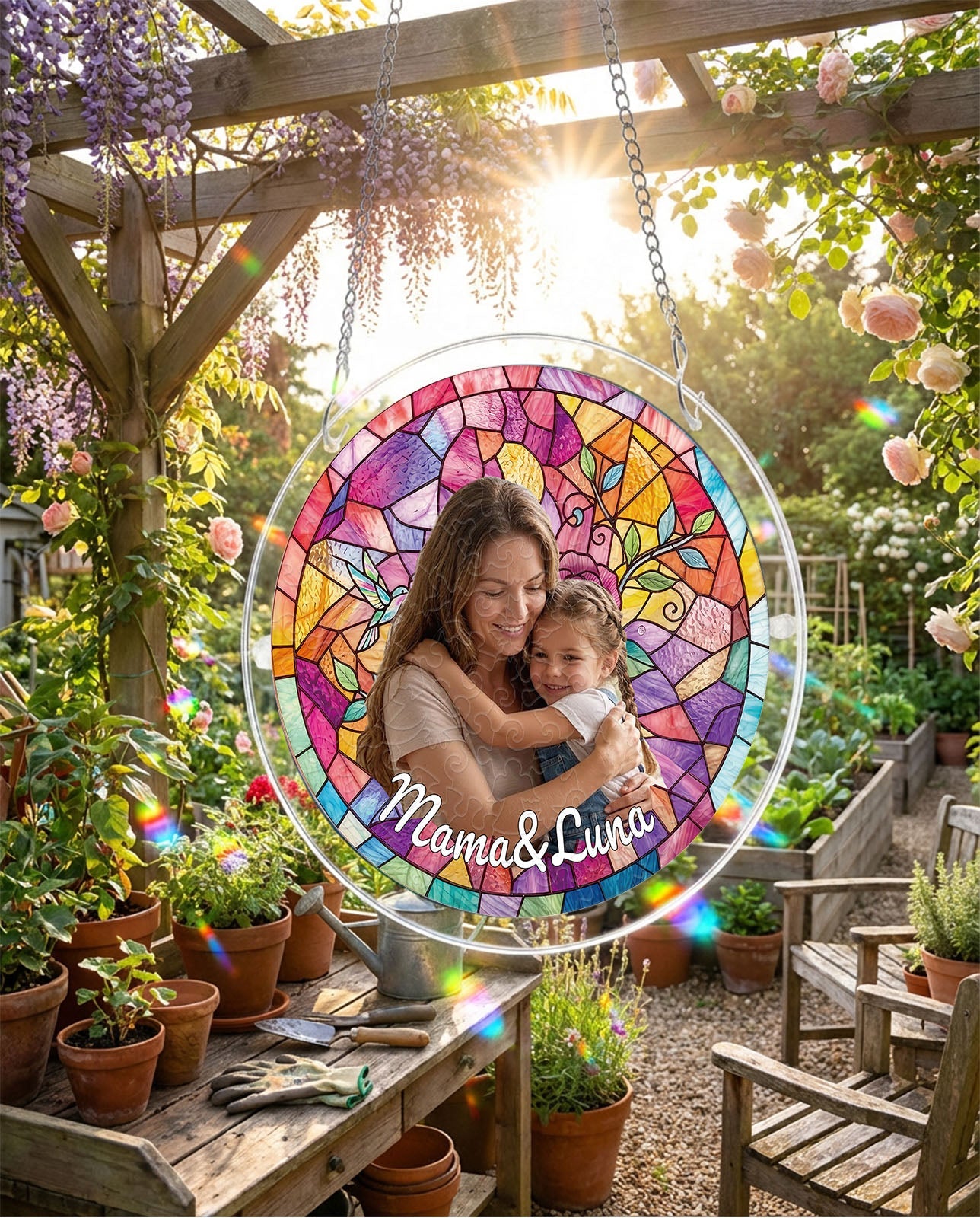Personalized Acrylic Suncatcher - Rosy Ties of Love