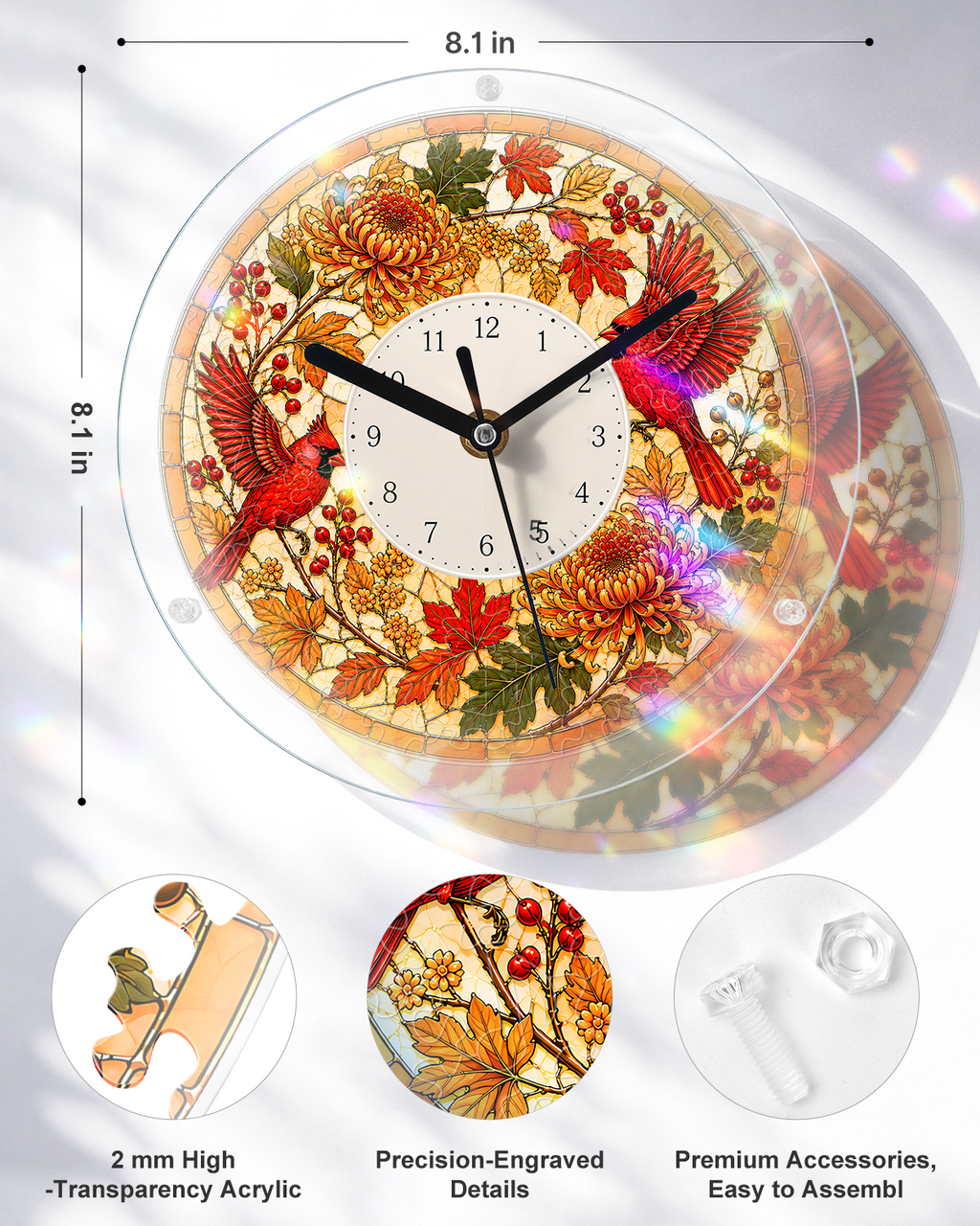 DIY Acrylic Puzzle Clock Kit - Autumn Cardinals Foliage