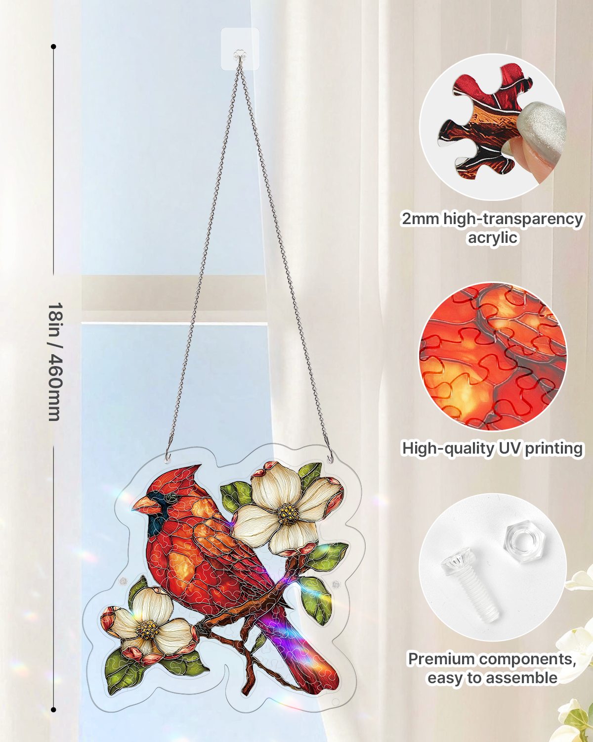 Acrylic Jigsaw Puzzle Suncatcher - Magnolia Cardinal