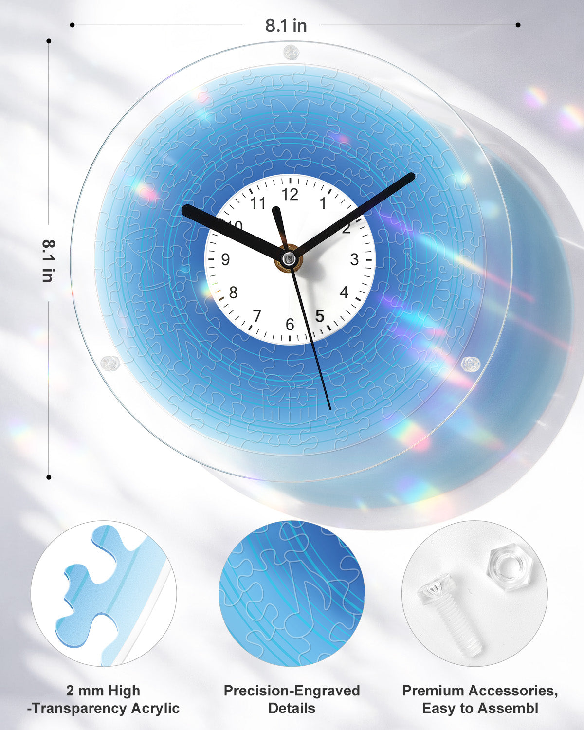 DIY Acrylic Puzzle Clock Kit - Gradient Blue