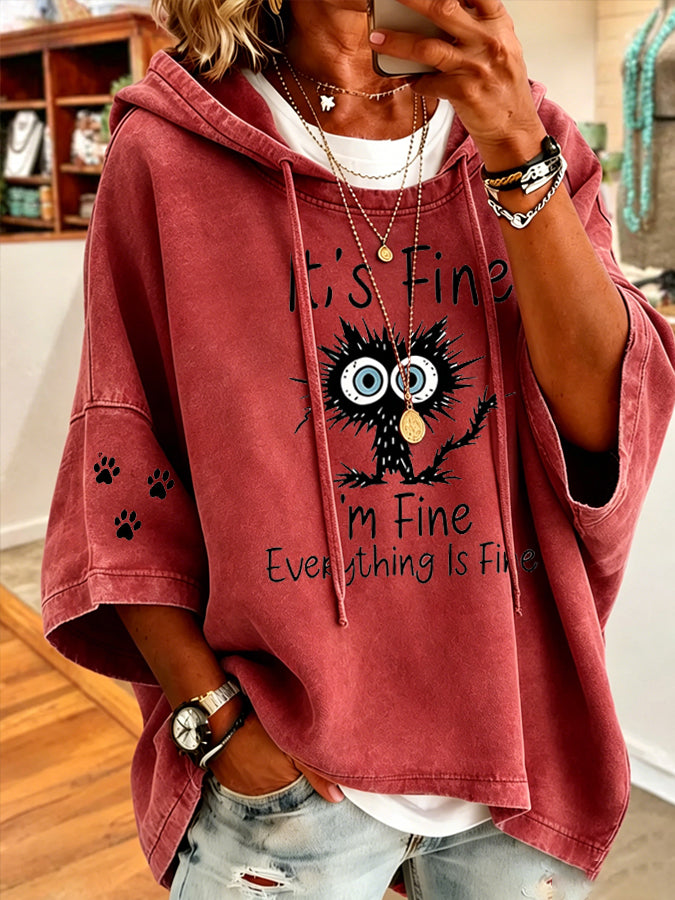Women'S Casual Cat Print Hoodie