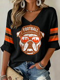 Women'S Rugby Patterned Waffle V-Neck Top