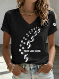 Women'S Paw Heart Print V-Neck T-Shirt