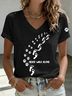 Women'S Paw Heart Print V-Neck T-Shirt