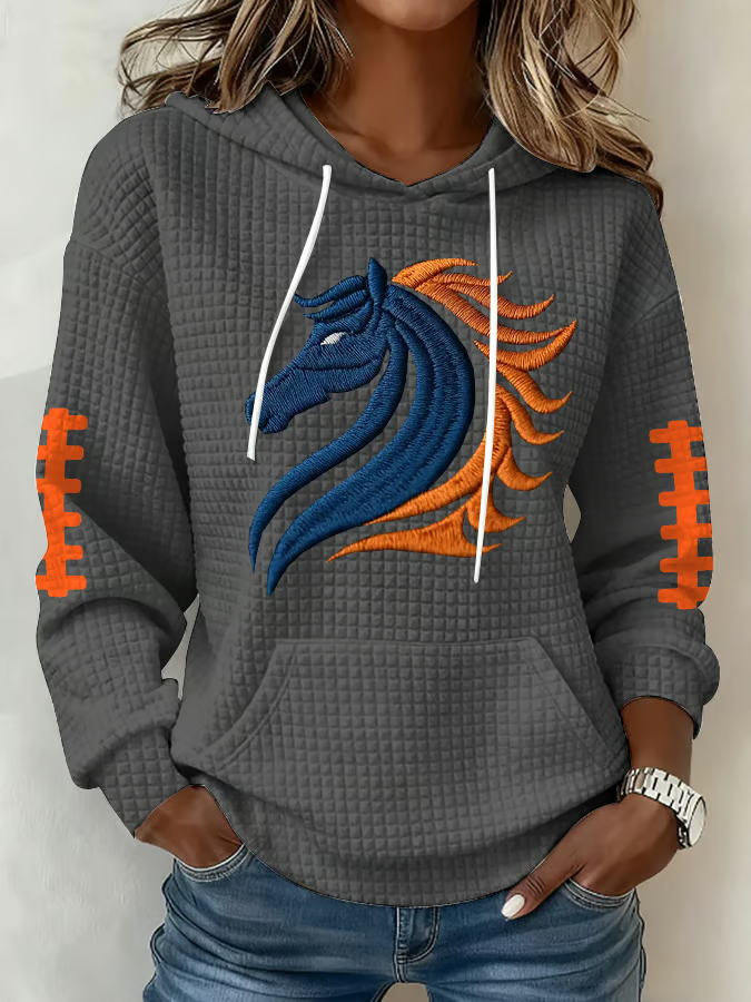 Women's Football Print Plaid Fabric Hooded Sweatshirt