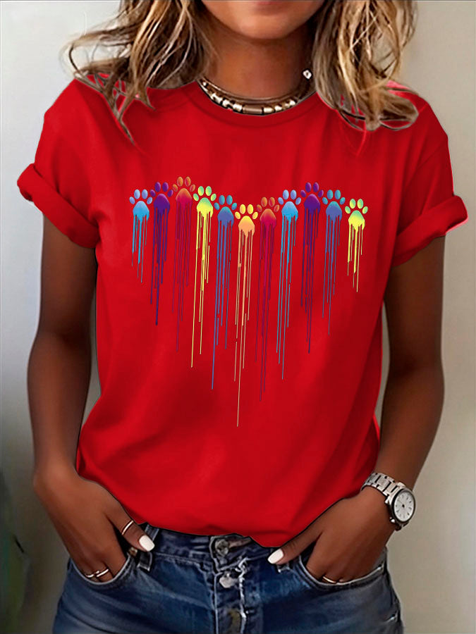 Women's Cute Paw Printed T-shirt