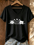 Women'S Cat Heart Print T-shirt