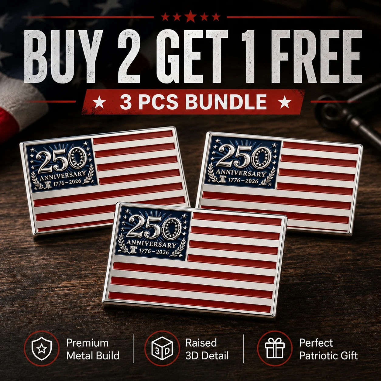 250th Anniversary USA Heritage Car Flag Emblem