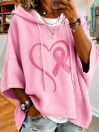 Women Breast Cancer Heart-Shaped Print Oversized Hoodie