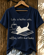 Women'S Clothing Cife Is Better With Coffee Cats And Bodies Printed T-Shirt