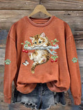 Women'S Cute Cat Printed Sweatshirt