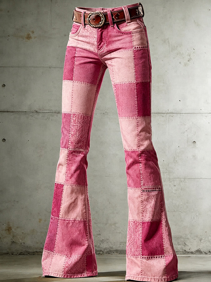 Women's Retro Daily Art Plaid Flared Pants
