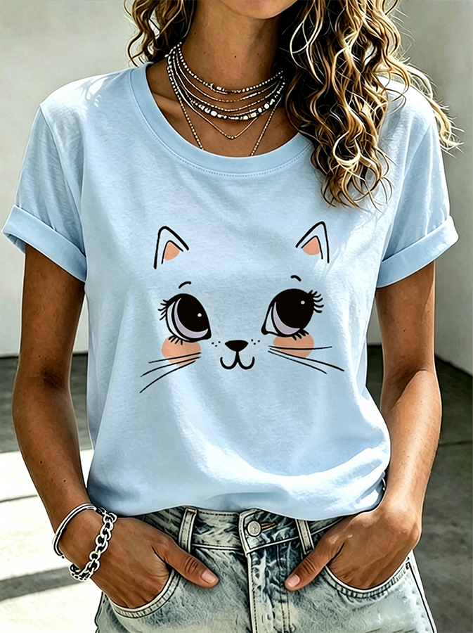 Women'S Cat Printed Casual T-Shirt
