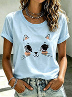 Women'S Cat Printed Casual T-Shirt