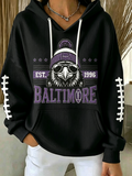 Women'S Football Print Hooded Sweatshirt