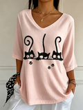 Women'S Cat Printed Casual T-Shirt