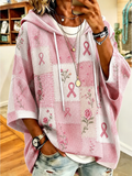 Women'S Pink Color Blocking Art Print Checkered Hooded Sweatshirt