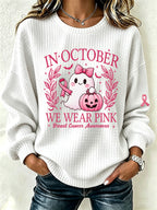 Women's Breast Cancer Print Crew Neck Check Sweatshirt