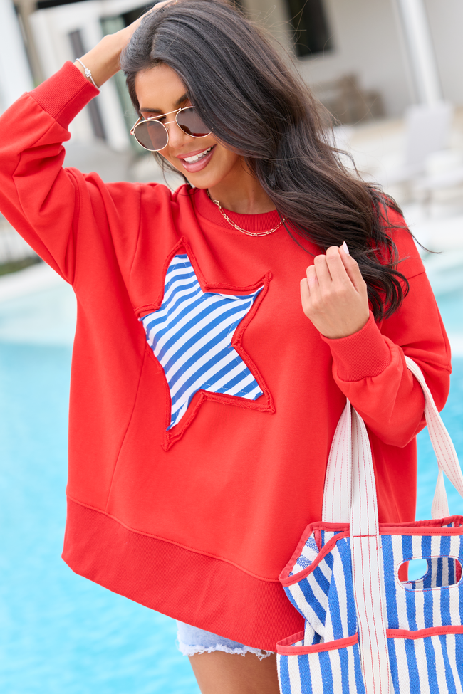 Solstice Red And Blue Striped Star Pullover FINAL SALE