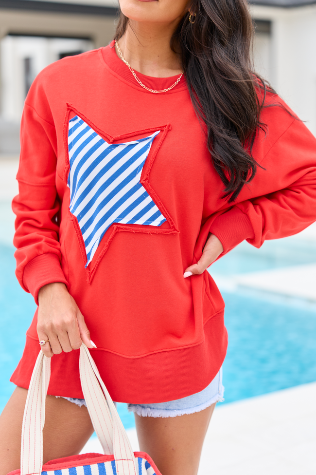 Solstice Red And Blue Striped Star Pullover FINAL SALE