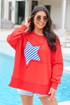 Solstice Red And Blue Striped Star Pullover FINAL SALE