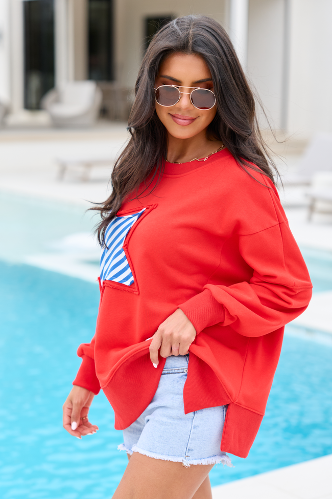 Solstice Red And Blue Striped Star Pullover FINAL SALE