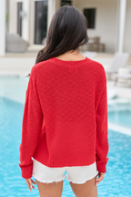 Off To The Fireworks Red America Script Striped Sweater FINAL SALE