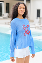 Off To Fireworks Blue Stars And Stripes Embroidered Sweater FINAL SALE