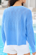 Off To Fireworks Blue Stars And Stripes Embroidered Sweater FINAL SALE