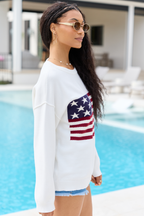 Home Of The Free Ivory Textured Flag Sweater FINAL SALE