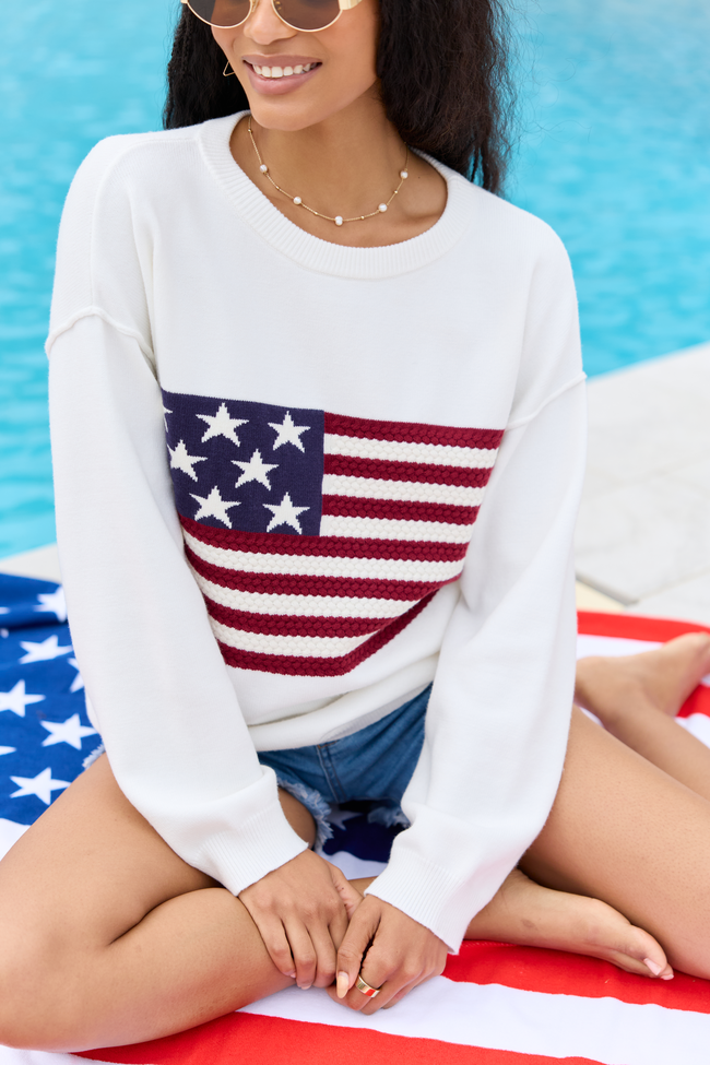 Home Of The Free Ivory Textured Flag Sweater FINAL SALE
