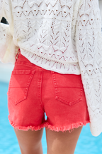 My Favorite Stretchy Red Acid Wash Button Fly Shorts FINAL SALE