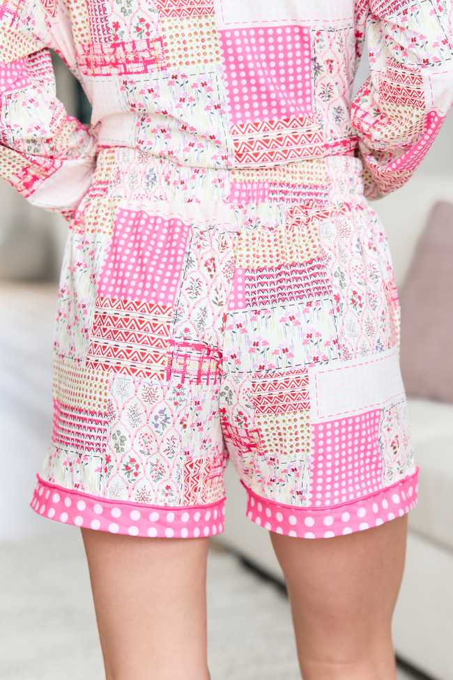 Cozy Crush Pajama Shorts - Patchwork Pop Pink FINAL SALE