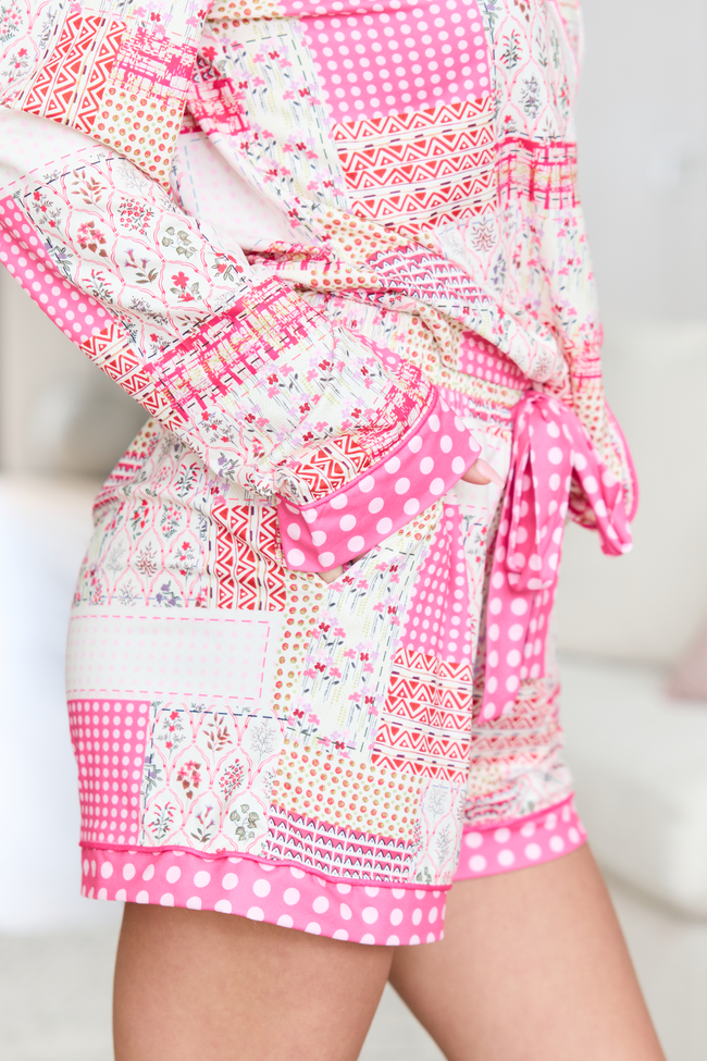 Cozy Crush Pajama Shorts - Patchwork Pop Pink FINAL SALE