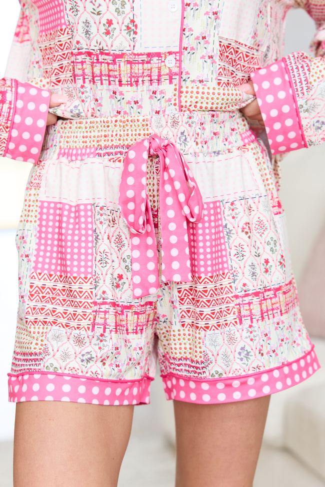 Cozy Crush Pajama Shorts - Patchwork Pop Pink FINAL SALE