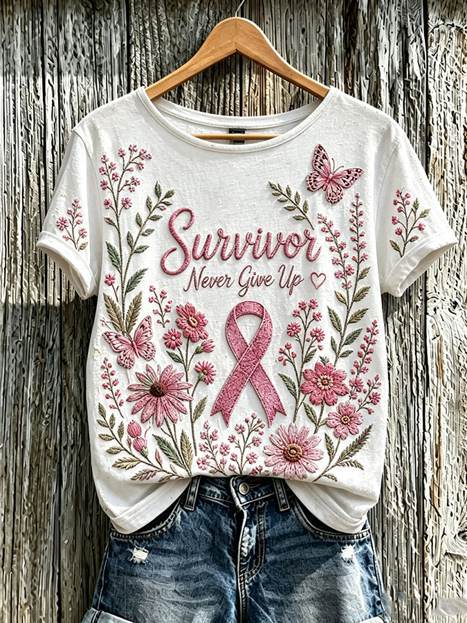 Women's Retro Breast Cancer Print T-shirt